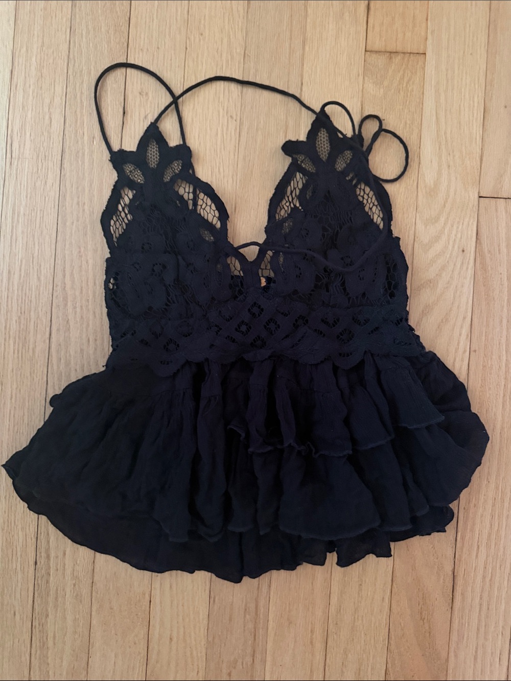 We The Free Black Lace Ruffle Tank Top